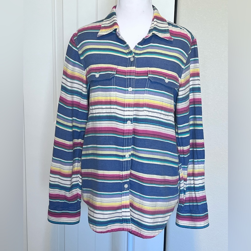Chaps Striped Multicolor Button-Up Shirt Button Flap Pockets Southwestern Small